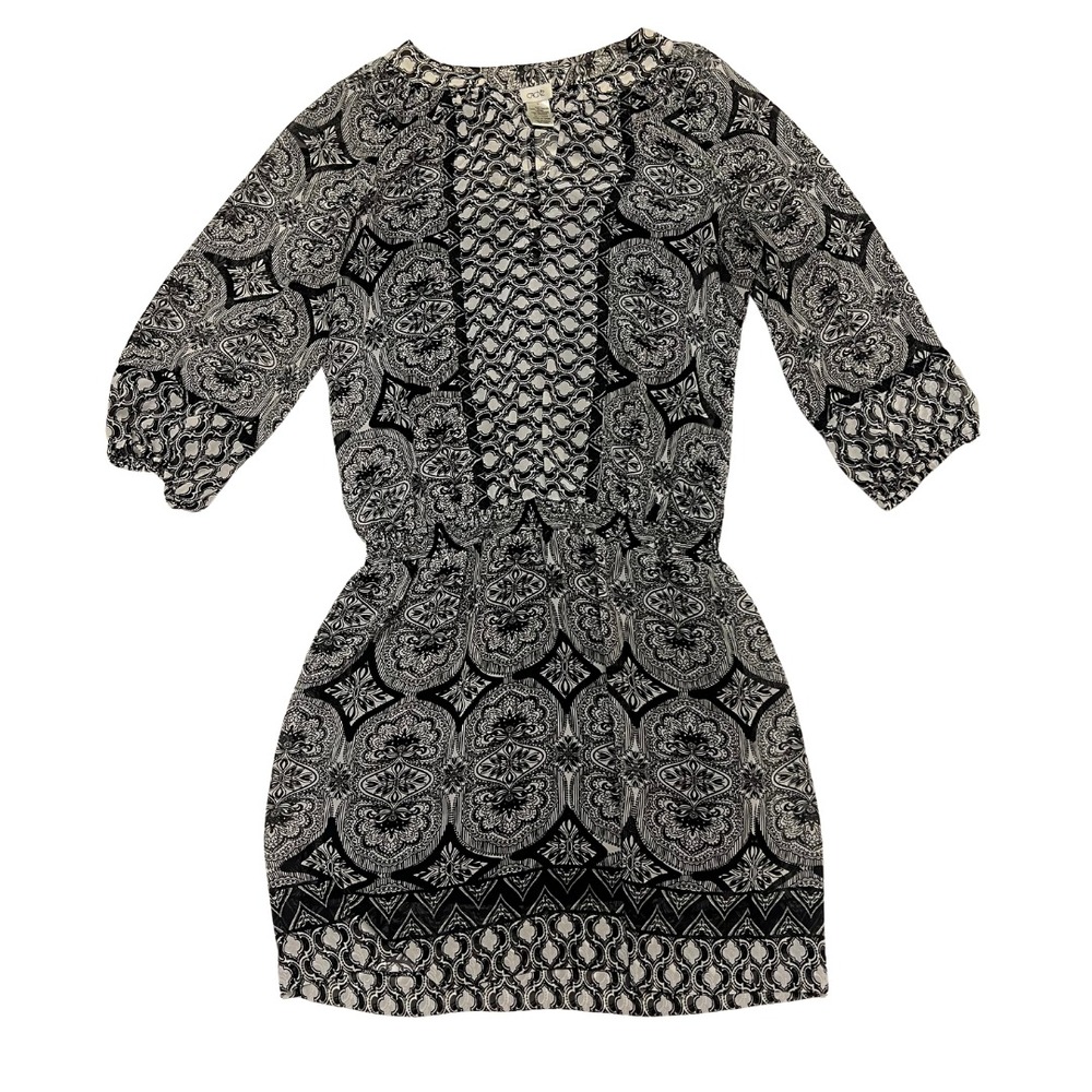 Cache Paisley Print Dress Black‎ White Boho Stretch Lined Short Women's S
